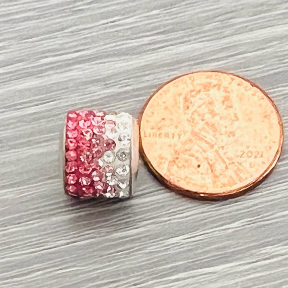 Paved pink & clear crystal Silver plated Bracelet charm - Picture 5 of 5